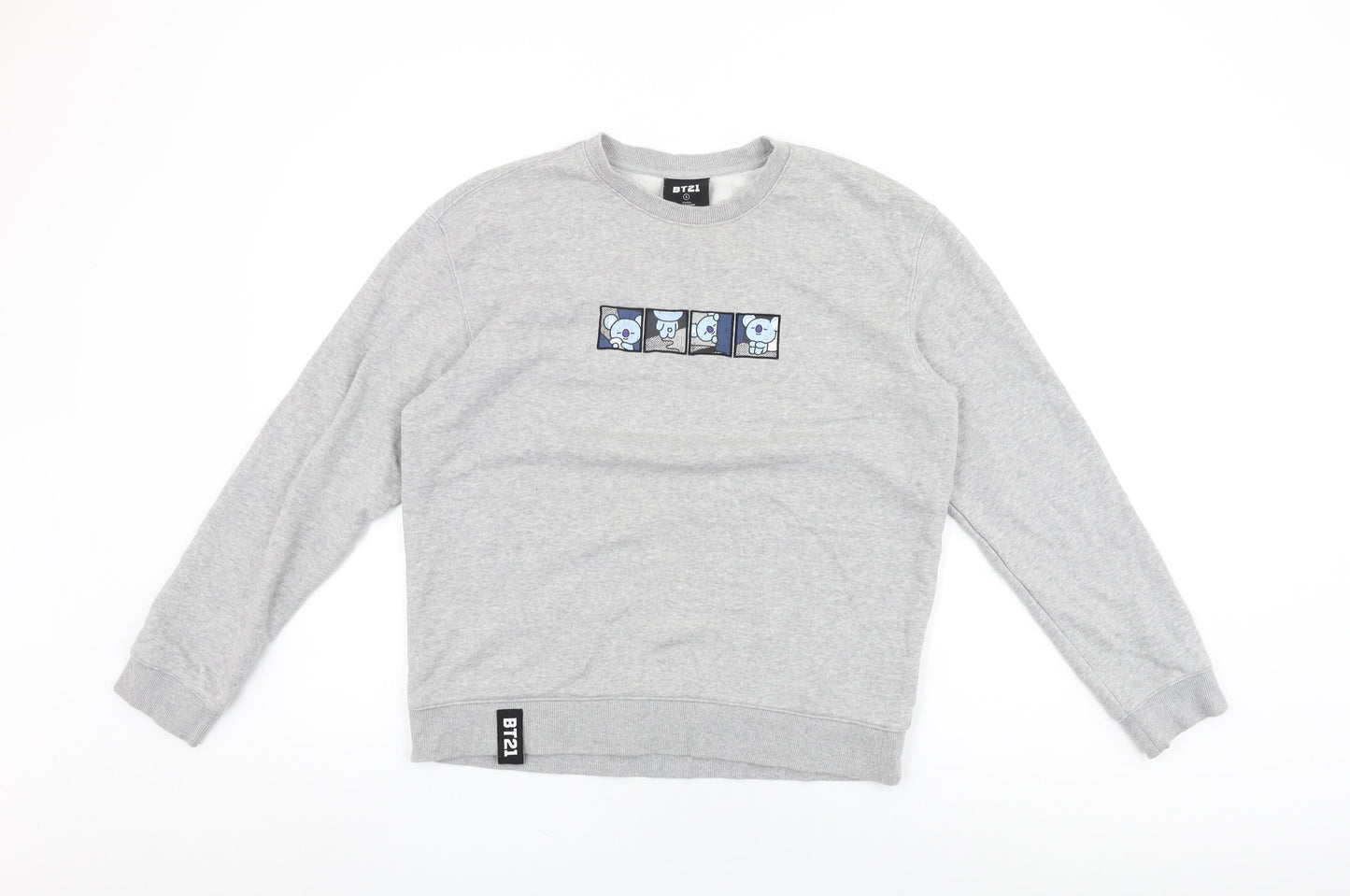 BT21 Womens Grey Cotton Pullover Sweatshirt Size S Pullover - Panda Print