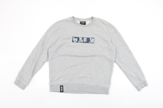 BT21 Womens Grey Cotton Pullover Sweatshirt Size S Pullover - Panda Print