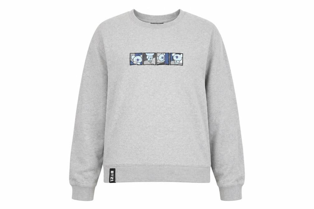 BT21 Womens Grey Cotton Pullover Sweatshirt Size S Pullover - Panda Print