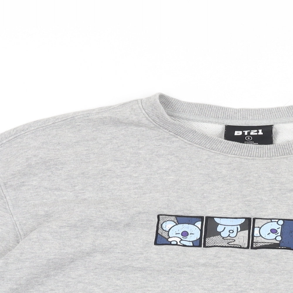BT21 Womens Grey Cotton Pullover Sweatshirt Size S Pullover - Panda Print