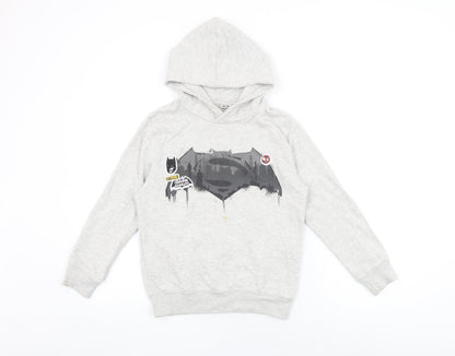 Preloved Batman Boys Grey Cotton Pullover Hoodie Size 9-10 Years Pullover - The Dark Knight - Front
