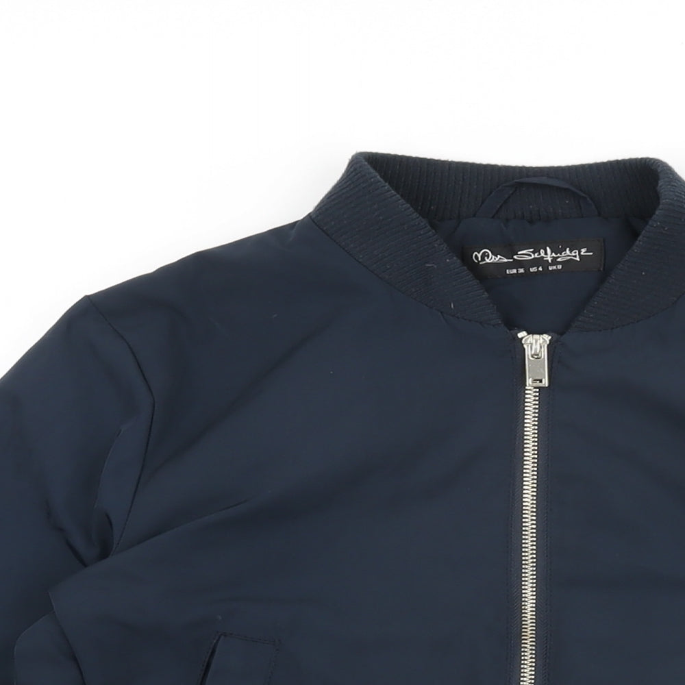 Miss Selfridge Womens Blue Bomber Jacket Coat Size 8 Zip