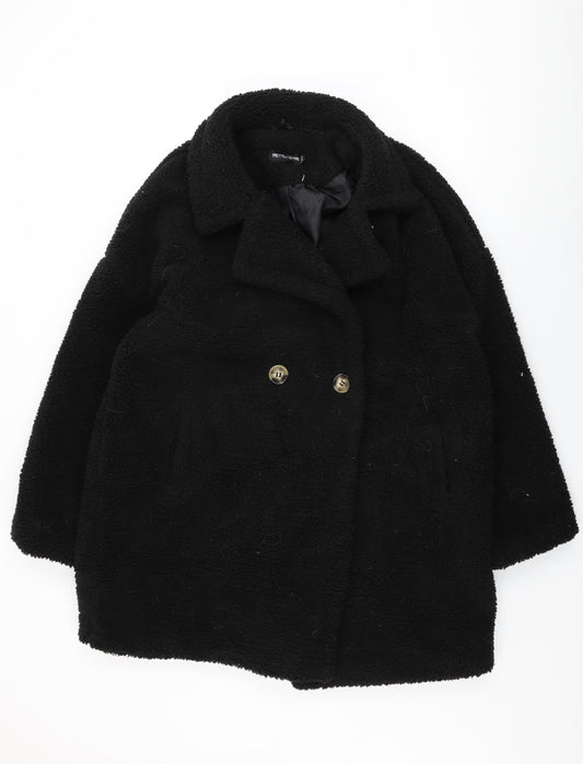 PRETTYLITTLETHING Womens Black Overcoat Coat Size 14 Button
