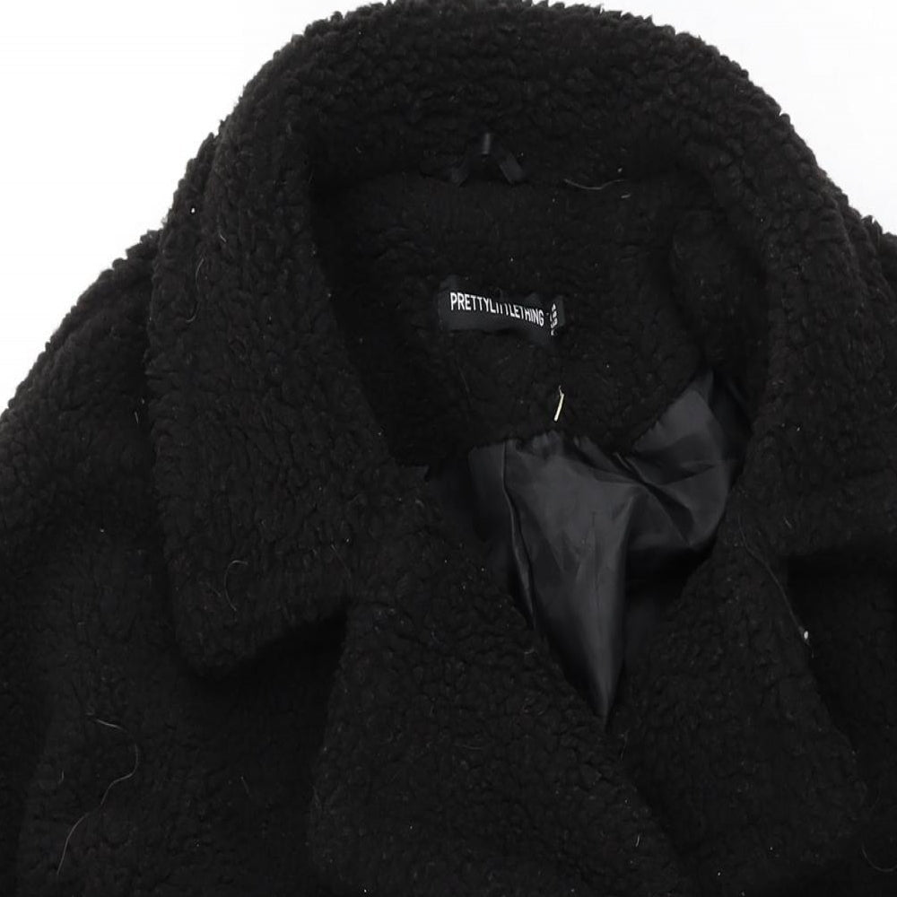 PRETTYLITTLETHING Womens Black Overcoat Coat Size 14 Button