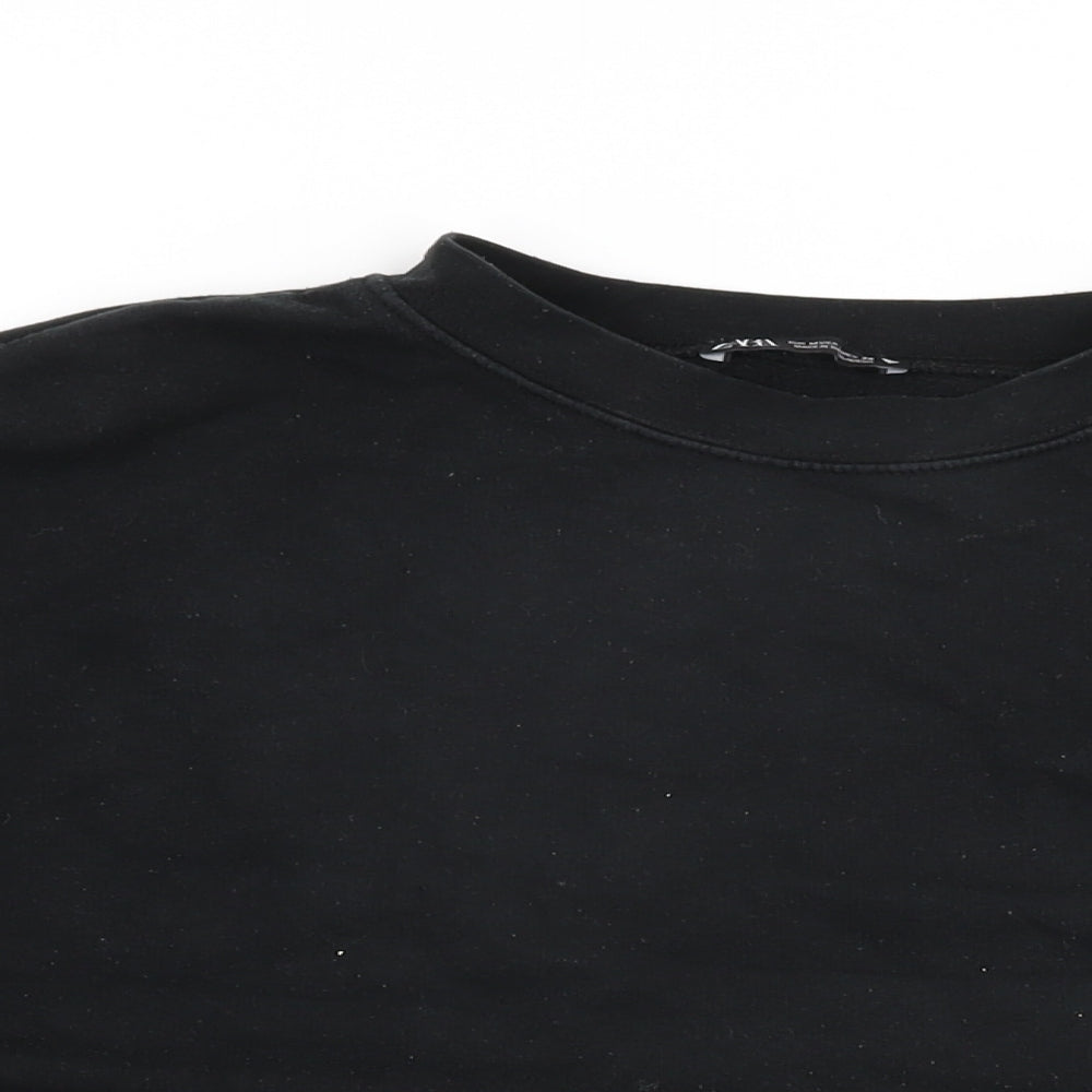 Zara Womens Black Cotton Pullover Sweatshirt Size M Pullover
