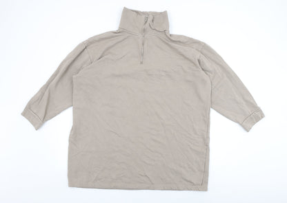 H&M Womens Beige Cotton Pullover Sweatshirt Size M Zip