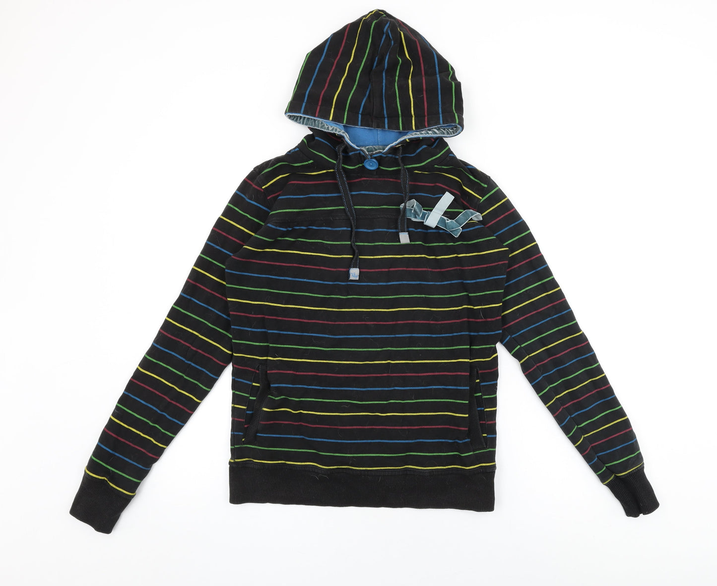 Xdye Womens Black Striped Cotton Pullover Hoodie Size L Pullover