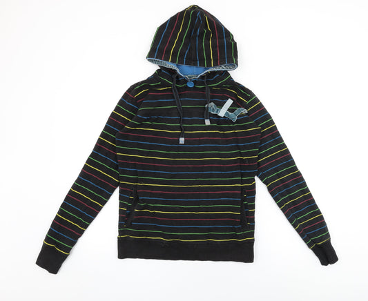 Xdye Womens Black Striped Cotton Pullover Hoodie Size L Pullover
