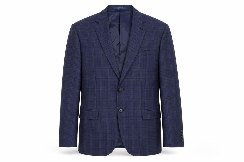 Marks & Spencer Mens Blue Plaid Polyester Jacket Suit Jacket Size 44 Regular