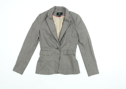 H&M Womens Brown Geometric Jacket Blazer Size 4 Button