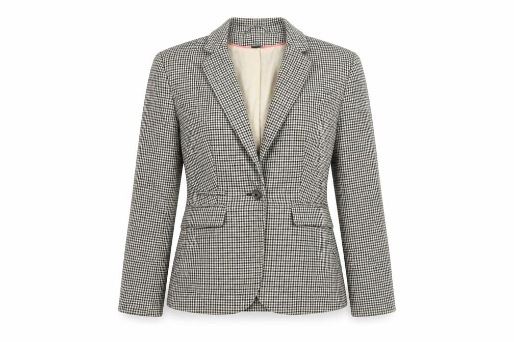 H&M Womens Brown Geometric Jacket Blazer Size 4 Button