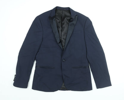 Additional front view of ASOS men’s blue polyester jacket suit jacket, size 36, regular