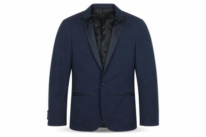 Front view of ASOS men’s blue polyester jacket suit jacket, size 36, regular
