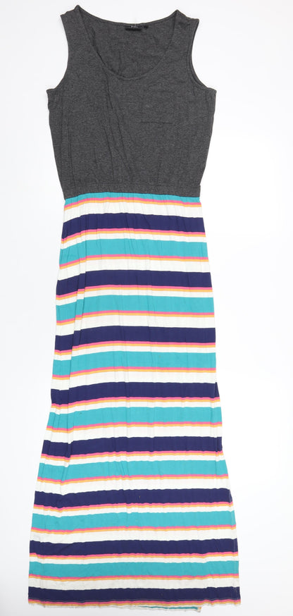 Next Womens Multicoloured Striped Viscose Maxi Size 8 Round Neck Pullover