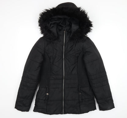 Very Womens Black Puffer Jacket Coat Size 10 Zip