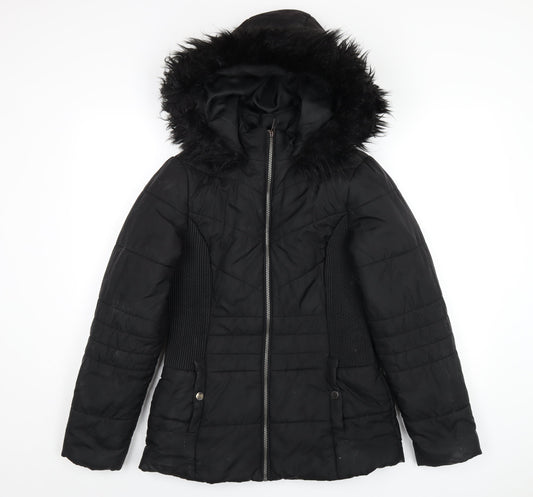 Very Womens Black Puffer Jacket Coat Size 10 Zip
