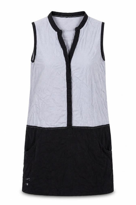 Next Womens Blue Linen Tank Dress Size 10 V-Neck Button