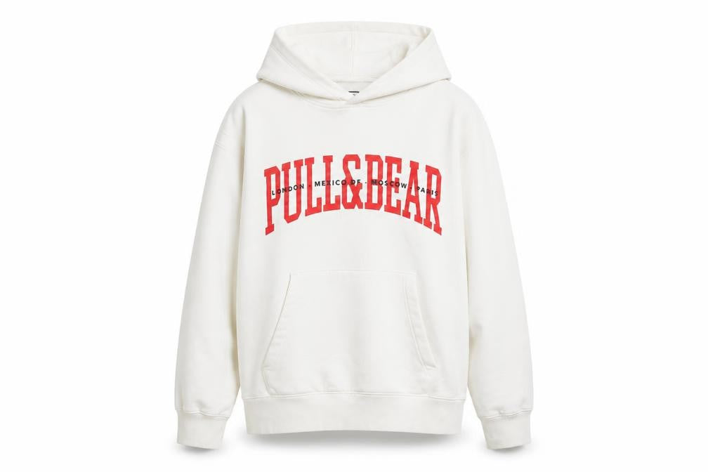 Pull&Bear Mens White Cotton Pullover Hoodie Size S