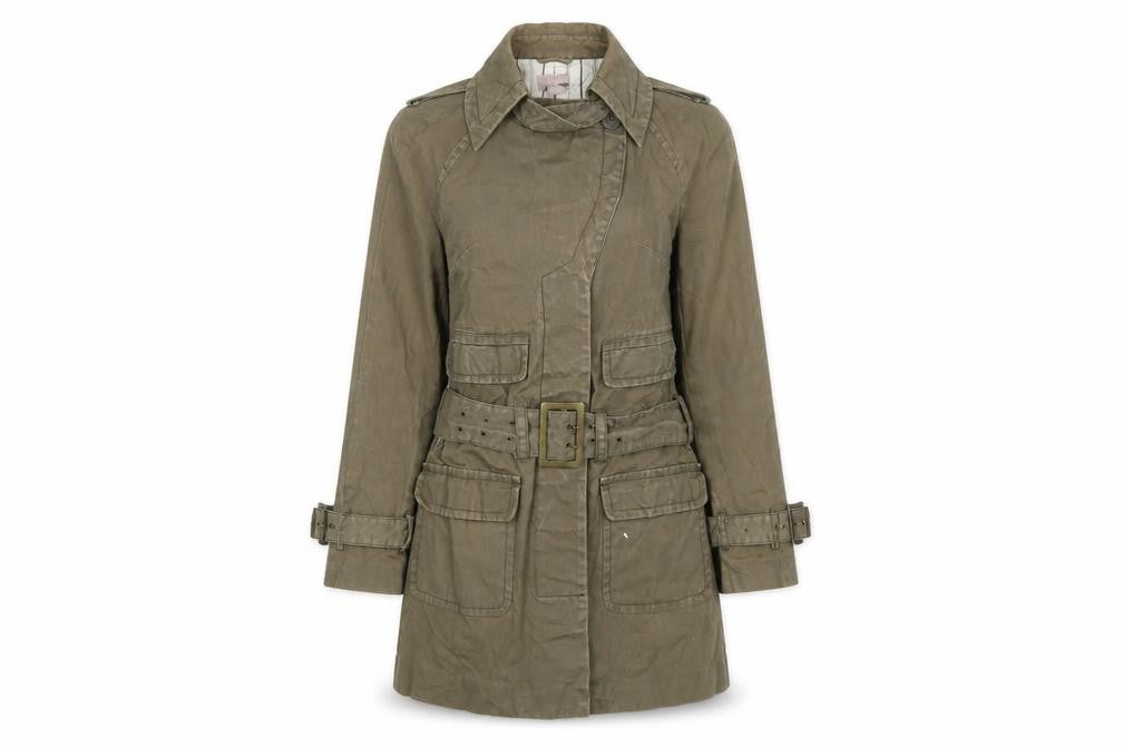 H&M Womens Green Trench Coat Coatigan Size 8 Button
