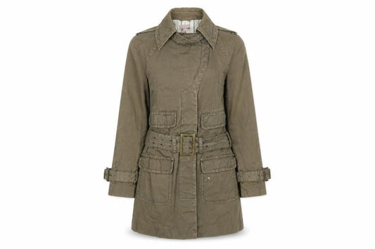 H&M Womens Green Trench Coat Coatigan Size 8 Button