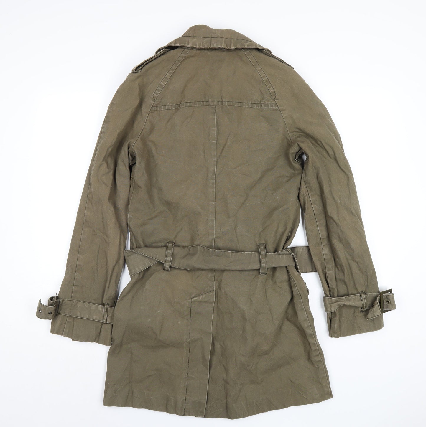 H&M Womens Green Trench Coat Coatigan Size 8 Button