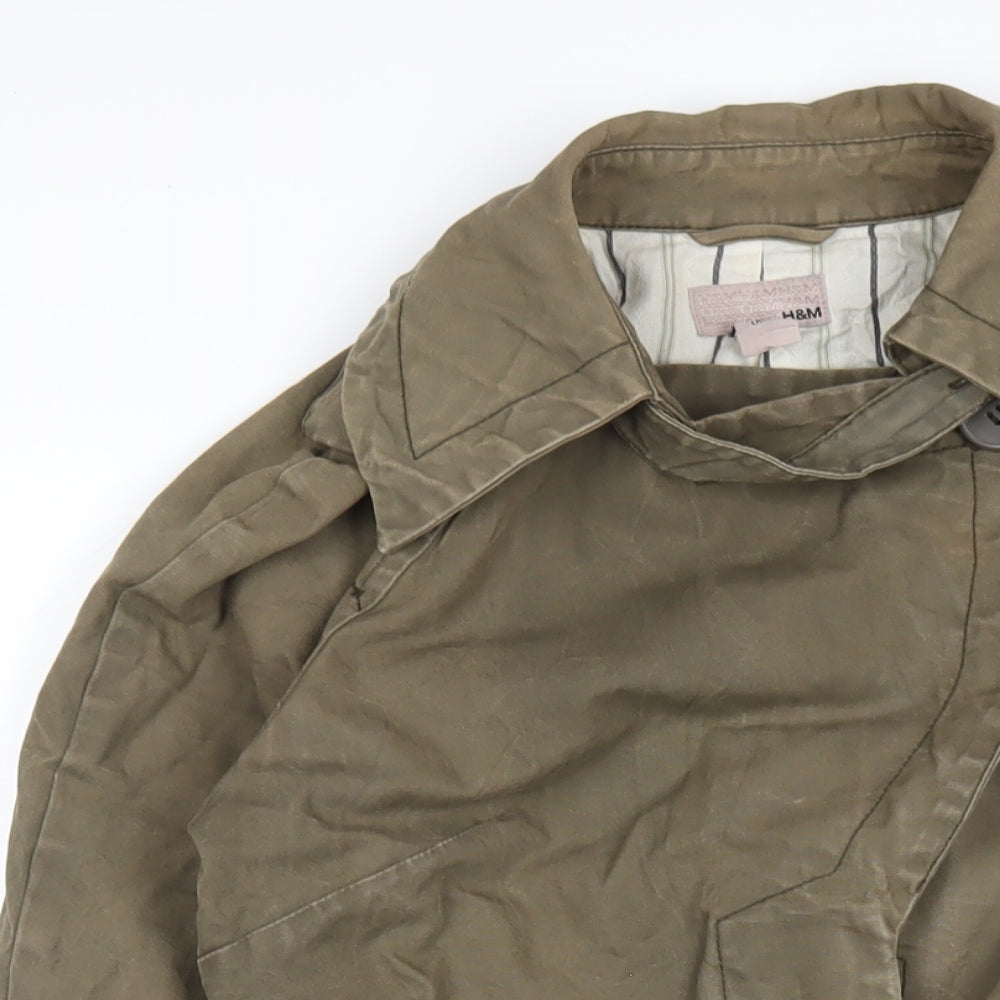 H&M Womens Green Trench Coat Coatigan Size 8 Button