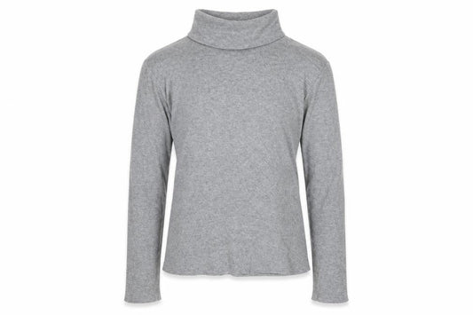 Front view of Lands' End girls’ grey cotton basic t-shirt, size 10-11, years roll neck pullover