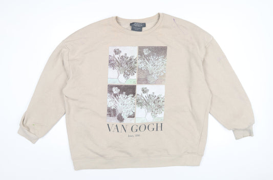 Vincent Van Gogh Mens Beige Polyester Pullover Sweatshirt Size XL - Vincent Van Gogh Irises, 1890