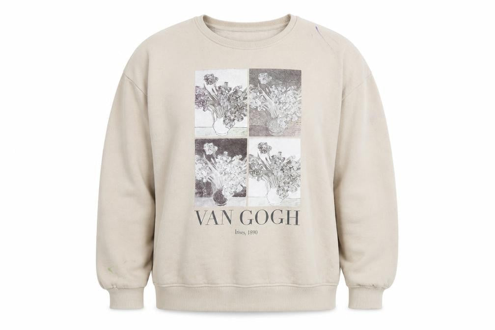 Vincent Van Gogh Mens Beige Polyester Pullover Sweatshirt Size XL - Vincent Van Gogh Irises, 1890
