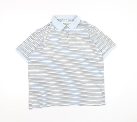 Joie de Vivre Womens Blue Striped Cotton Basic Polo Size 16 Collared