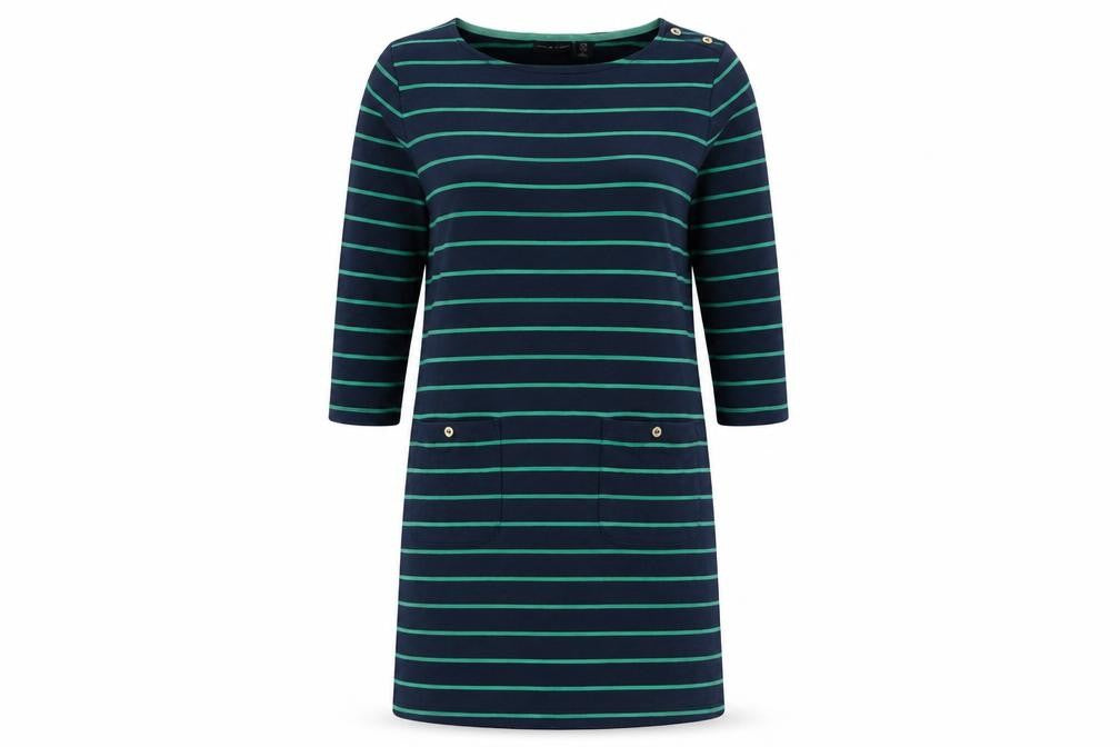 Adrienne Vittadini Womens Blue Striped Cotton A-Line Size M Round Neck Pullover