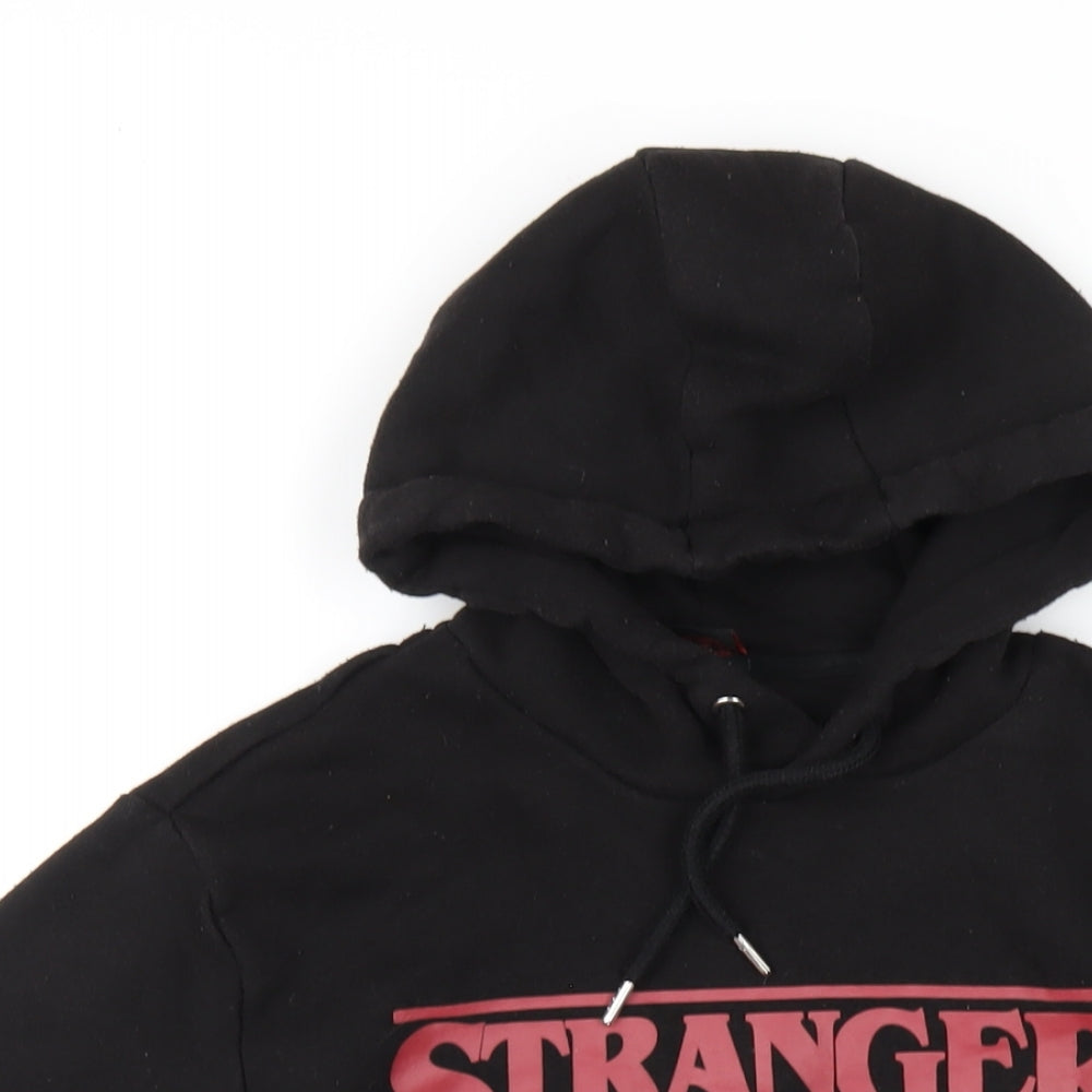 Stranger Things Womens Black Cotton Pullover Hoodie Size S Pullover