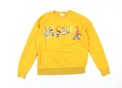 Preloved Disney Womens Yellow Cotton Pullover Sweatshirt Size 4 Pullover - Mickey Mouse & Co - Front