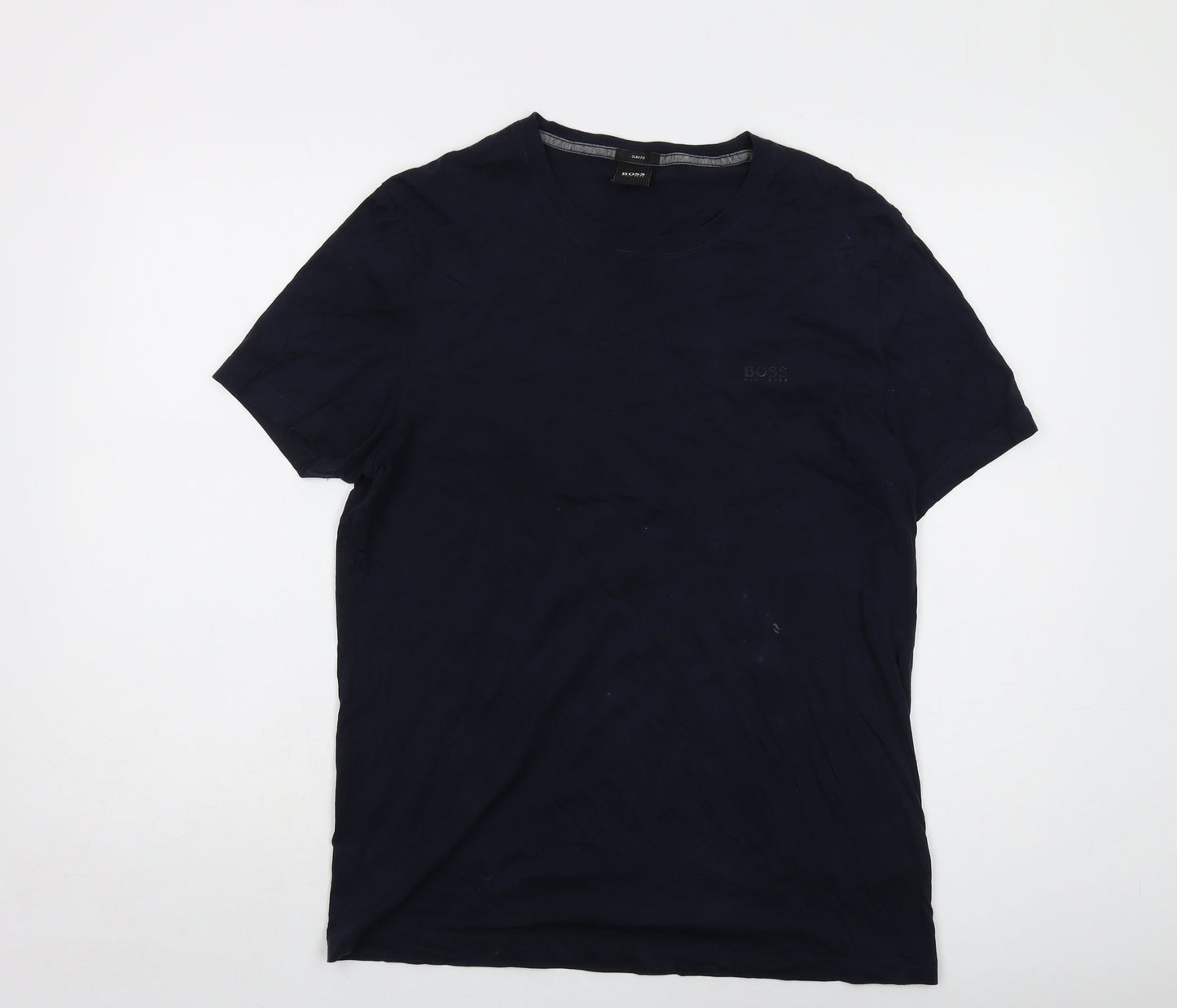 Boss Mens Blue Cotton T-Shirt Size L Crew Neck