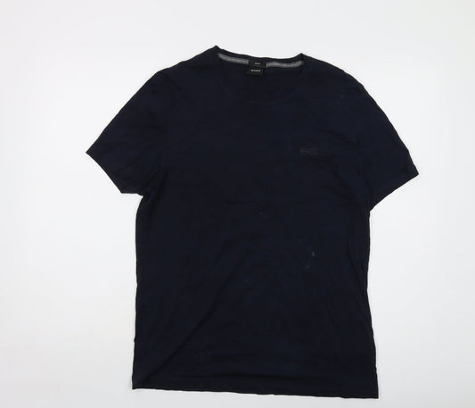 Boss Mens Blue Cotton T-Shirt Size L Crew Neck
