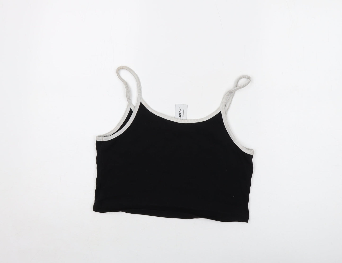 COLLUSION Womens Black Cotton Cropped Tank Size 14 Round Neck