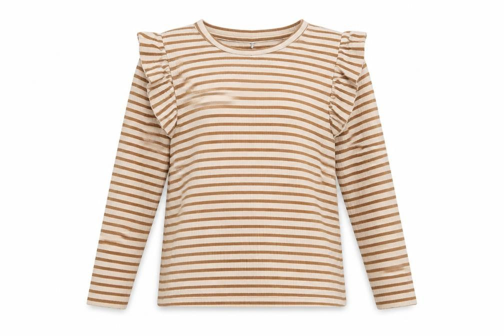 JDY Womens Beige Striped Cotton Basic Blouse Size L Crew Neck