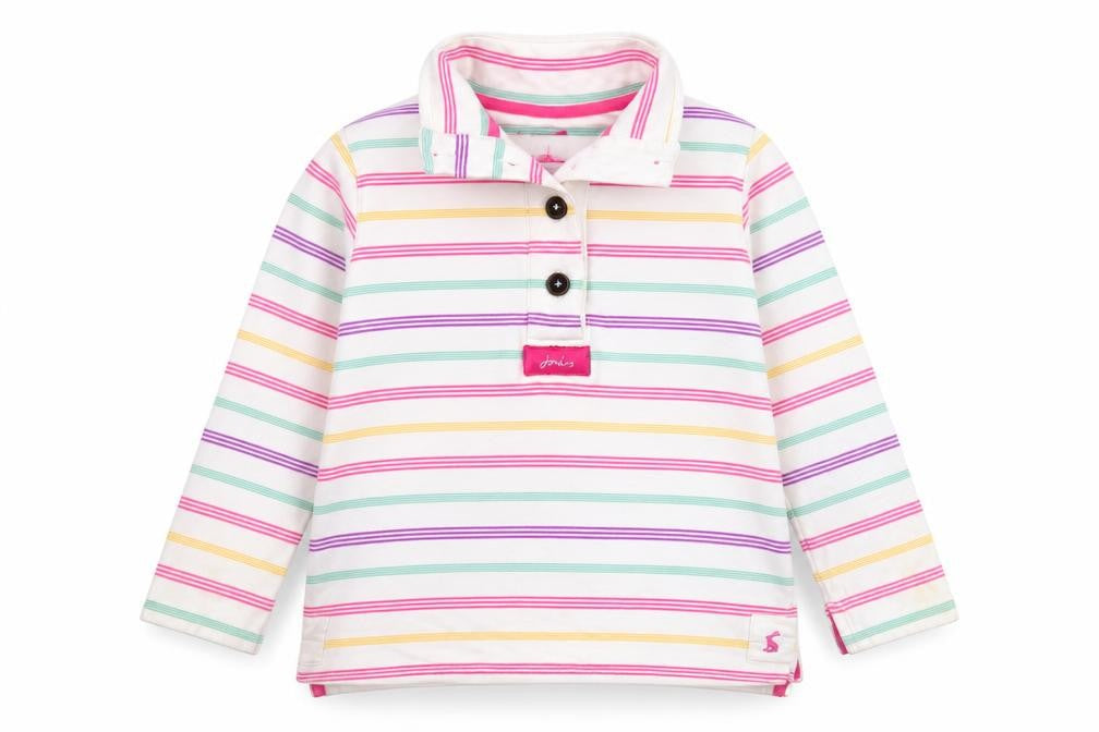Jpules Girls White Striped Cotton Pullover Sweatshirt Size 6 Years Button