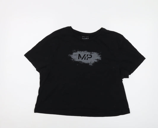 Myprotein Womens Black Cotton Cropped T-Shirt Size L Crew Neck