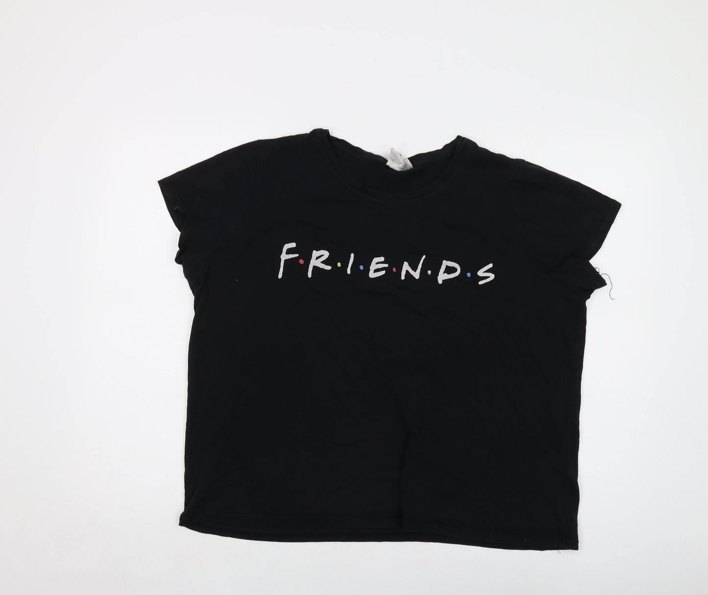 Friends Womens Black Cotton Basic T-Shirt Size XL Round Neck