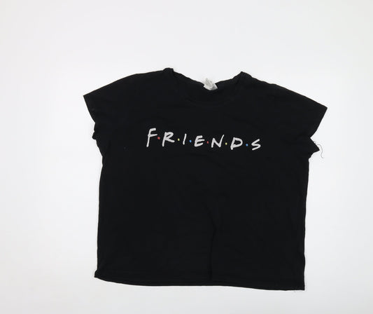 Friends Womens Black Cotton Basic T-Shirt Size XL Round Neck