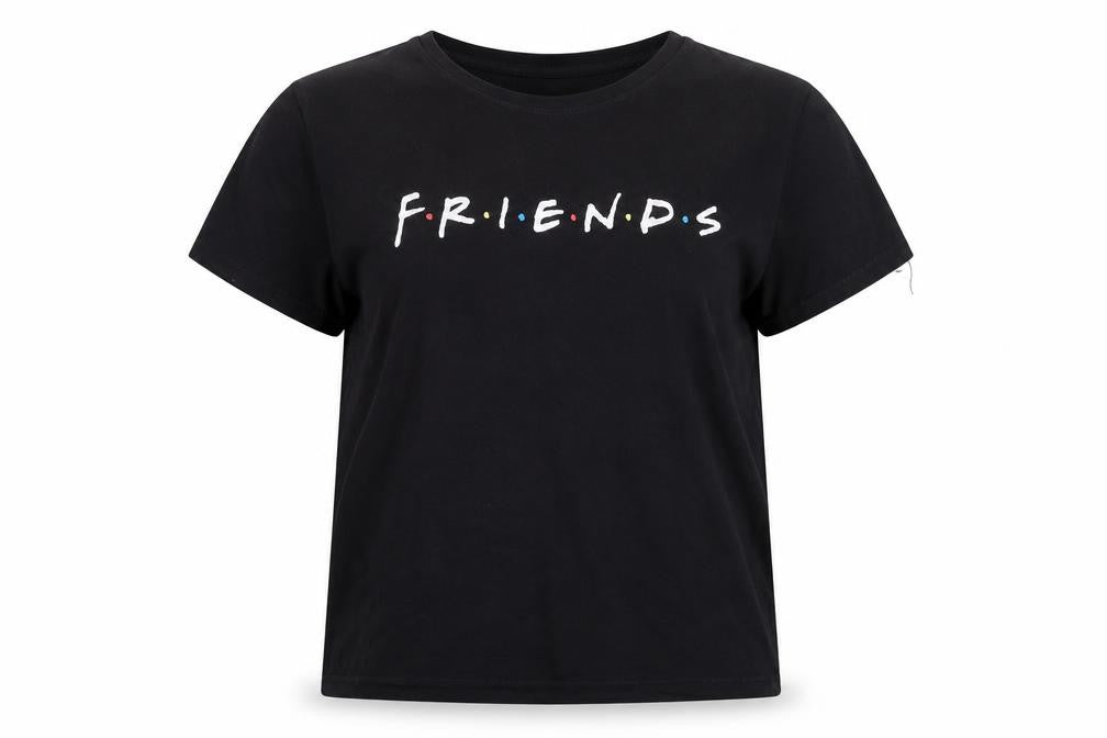 Friends Womens Black Cotton Basic T-Shirt Size XL Round Neck