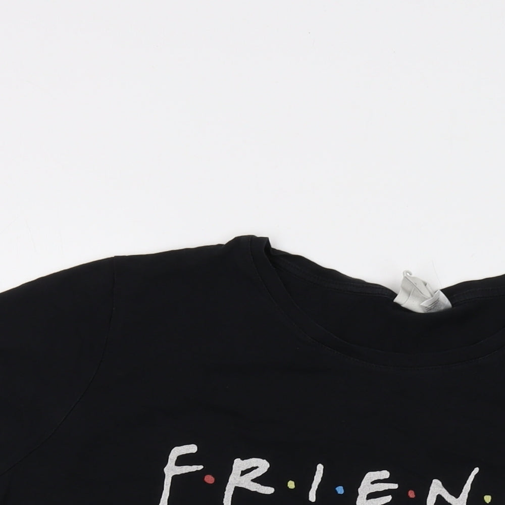 Friends Womens Black Cotton Basic T-Shirt Size XL Round Neck