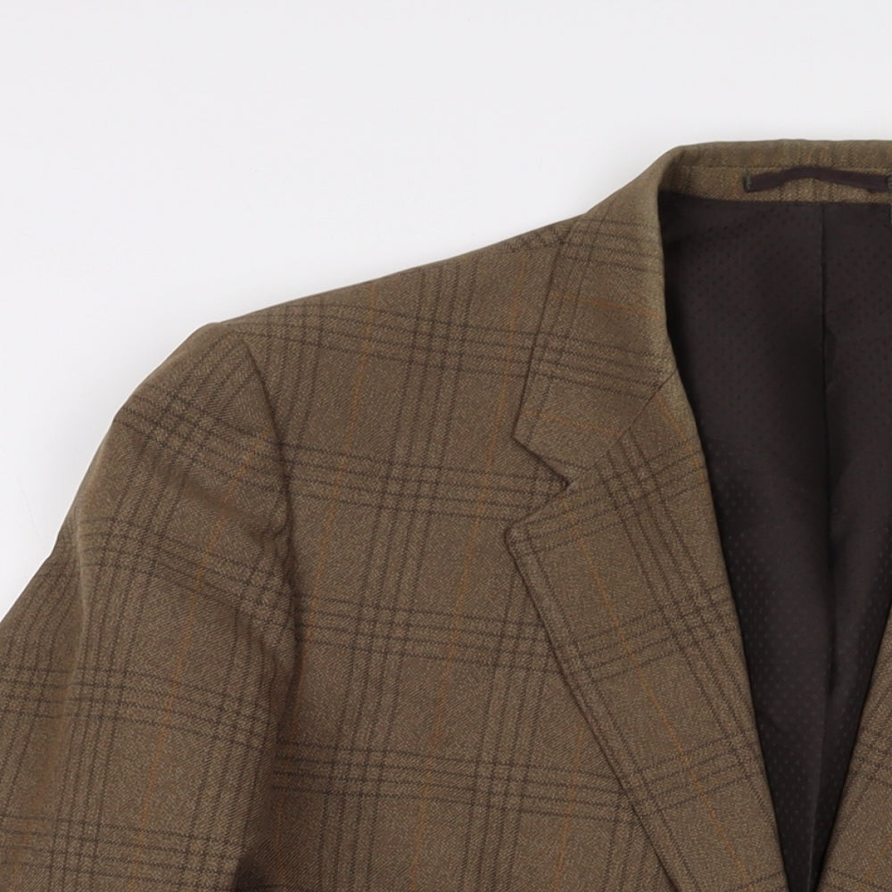Hodges Mens Green Plaid Polyester Jacket Suit Jacket Size 42 Regular