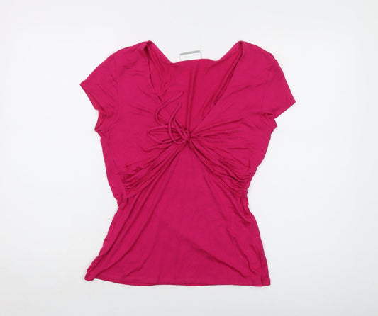 Wallis Womens Pink Viscose Basic T-Shirt Size 12 V-Neck