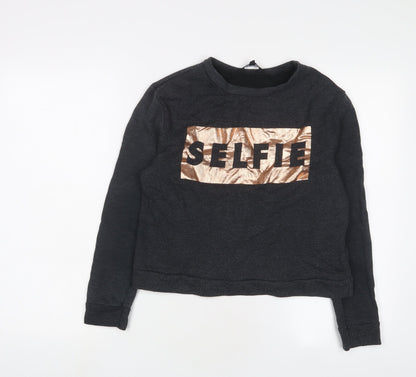 Next Girls Grey Cotton Pullover Sweatshirt Size 12-13 Years Pullover - Selfie