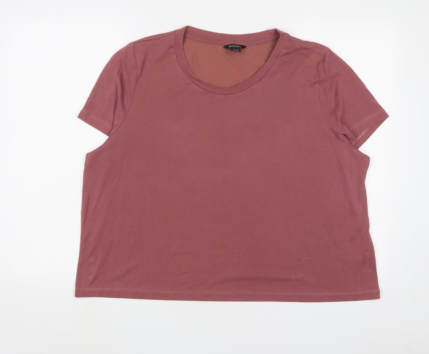 Monki Womens Pink Polyester Basic T-Shirt Size 2XL Crew Neck