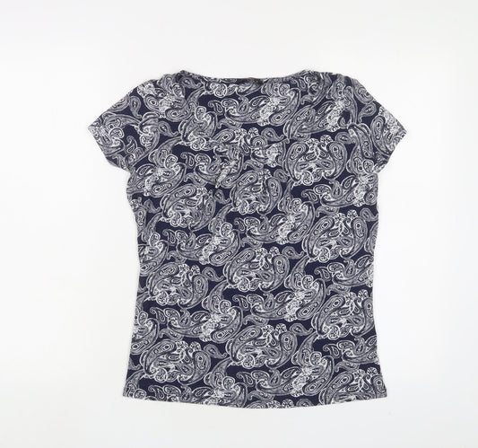 M&Co Womens Grey Fair Isle Viscose Basic T-Shirt Size 10 Scoop Neck