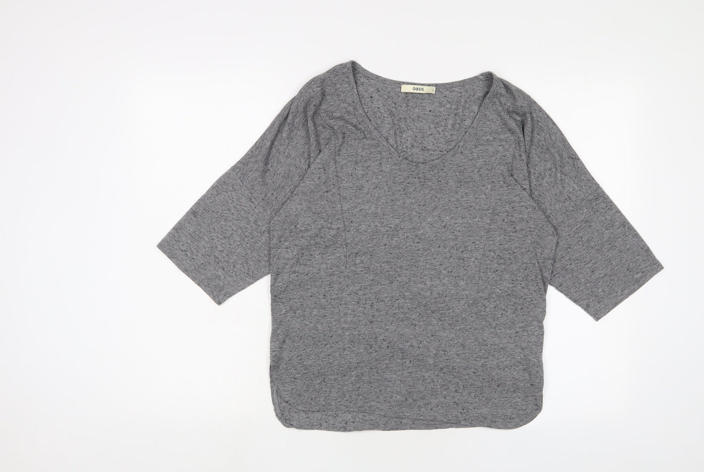 Oasis Womens Grey Viscose Basic T-Shirt Size S Scoop Neck