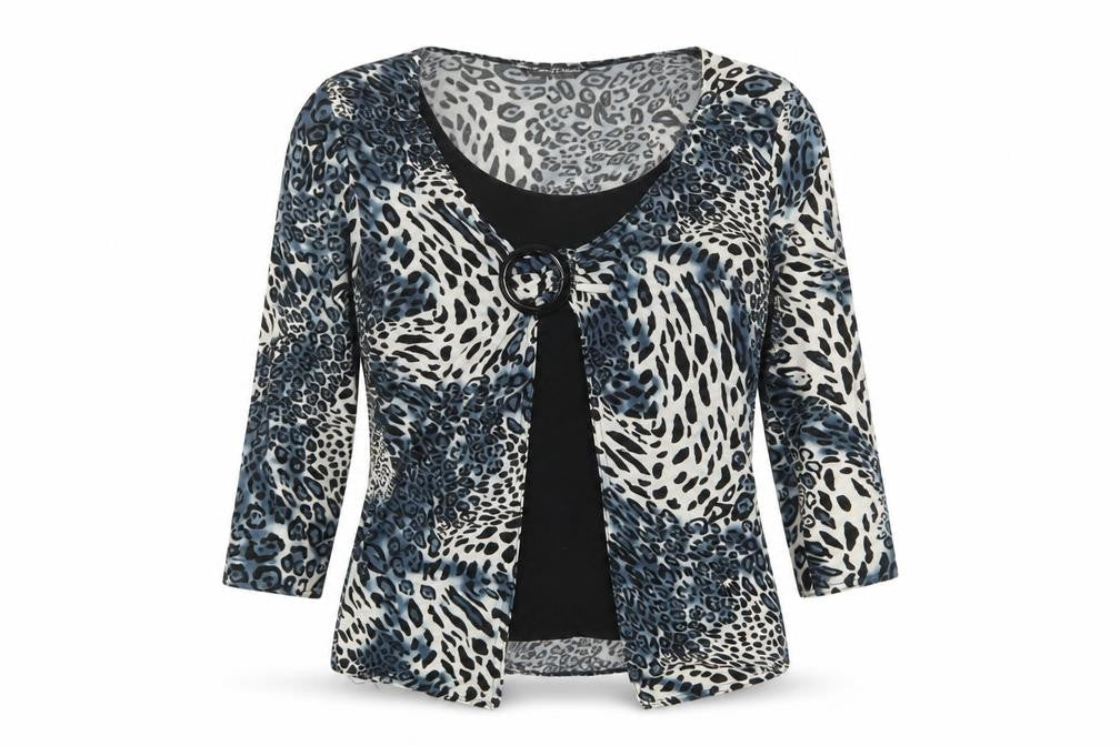 Joella Di Marco Womens Blue Animal Print Viscose Basic Blouse Size M Scoop Neck